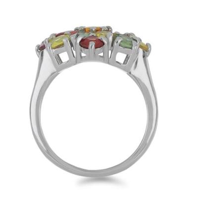 BUY 925 SILVER  MULTI SAPPHIRE GEMSTONE CLUSTER RING 